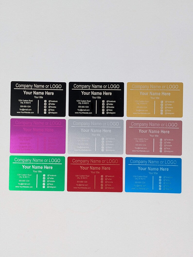 Metal Business Cards, Custom Personalized Laser Engraved Identification Cards