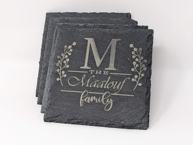 Family Monogram Engraved Slate Coaster – an embodiment of elegance that pays homage to your family's rich legacy