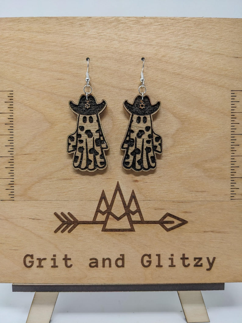 Ghost Cowgirl Dangle Earrings - Hauntingly Stylish Western Charm