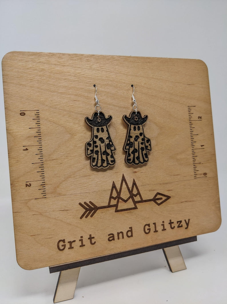 Ghost Cowgirl Dangle Earrings - Hauntingly Stylish Western Charm