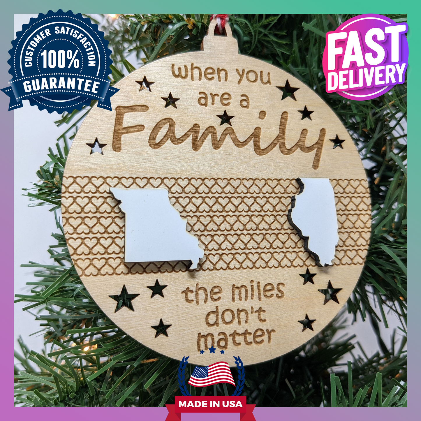 3D Christmas Ornament Heart Tire Tracks, Personalized Long Distance Present, Friend Sister Sibling , Miles don't matter, Loved one gift